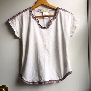 Alessa W. White Blouse Red and Black Hem Decor Sm